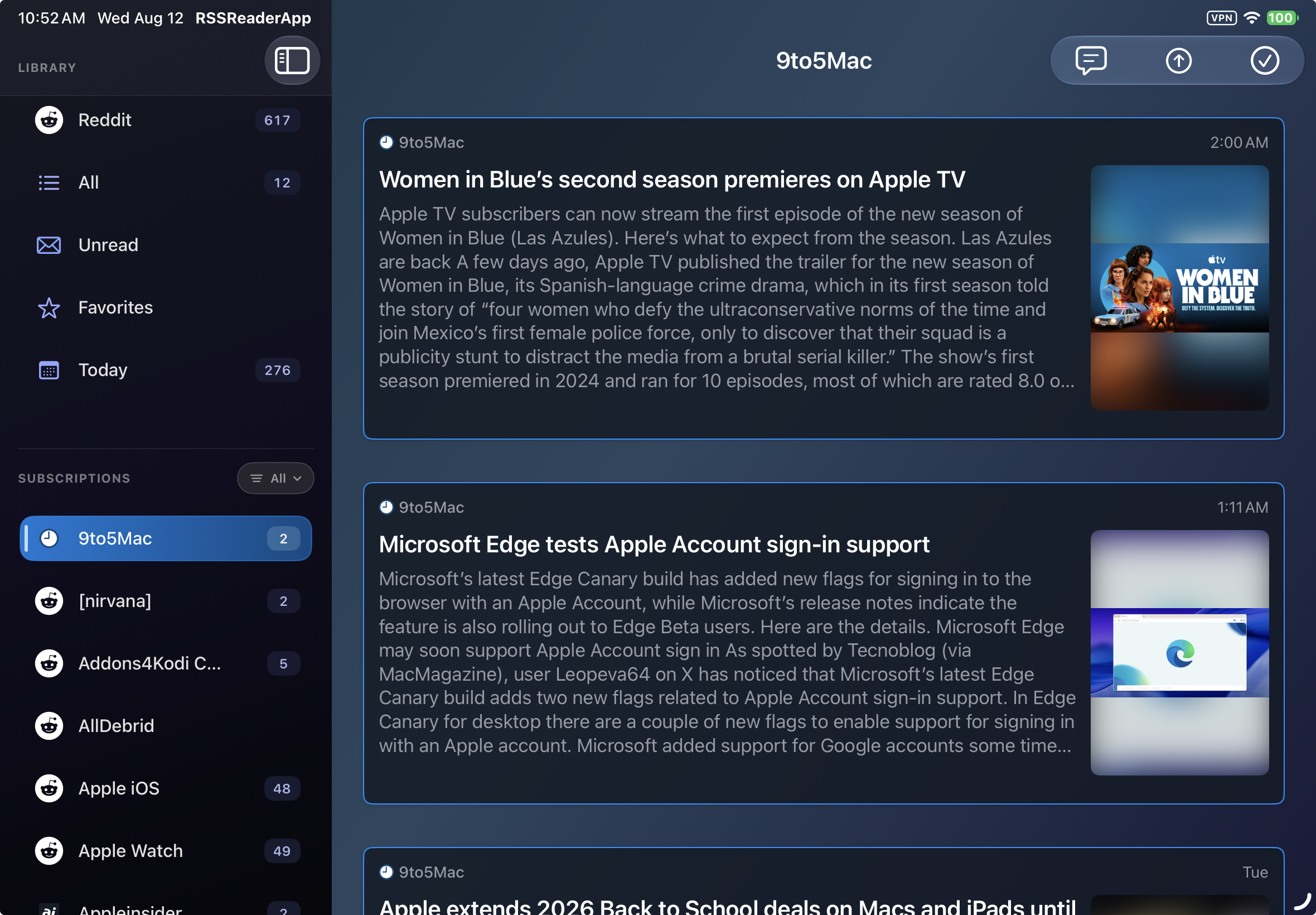 RSSum feed screen